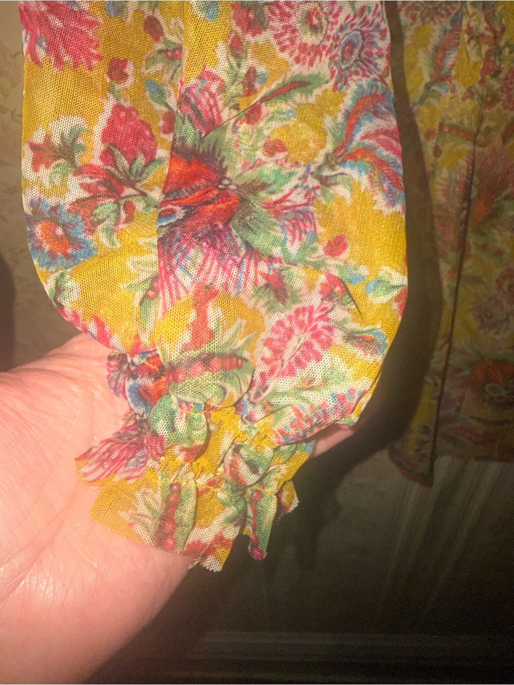 Anthropologie Mustard Floral V-Neck Blouse - Picture 5 of 9